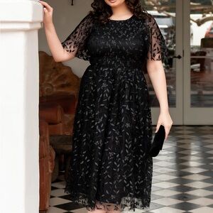 Baltic Born Black Floral Lace Midi Dress